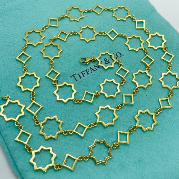 Tiffany & Co. 18K Yellow Gold Picasso Marrakesh Star Cutout Link Necklace 24" - Picture 9 of 14